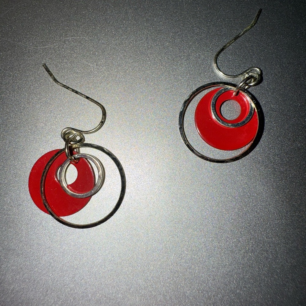 Pink, blue and Red Spiral Earrings with Artistic Design